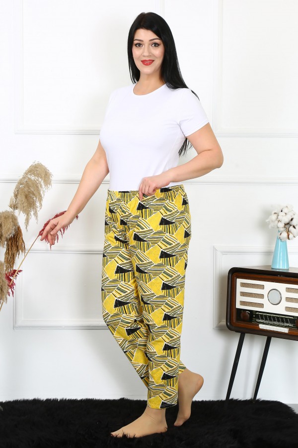 Moda Çizgi Kadın Pamuklu Büyük Beden Alt Pijama 27488