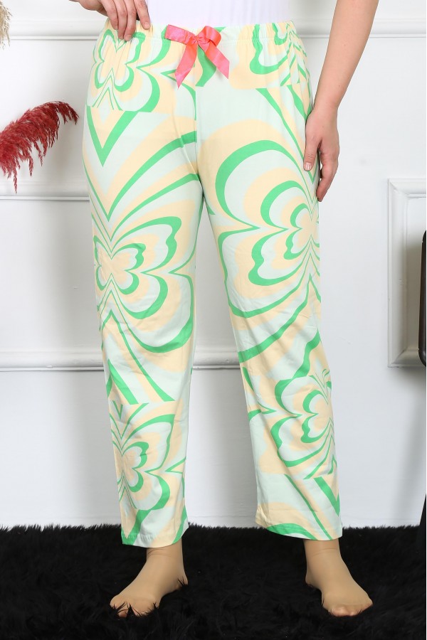 Moda Çizgi Kadın Pamuklu Büyük Beden Alt Pijama 27499