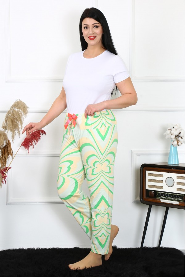 Moda Çizgi Kadın Pamuklu Büyük Beden Alt Pijama 27499