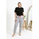 Moda Çizgi Kadın Pamuklu Büyük Beden Alt Pijama 27557 Gri