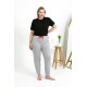 Moda Çizgi Kadın Pamuklu Büyük Beden Alt Pijama 27557 Gri