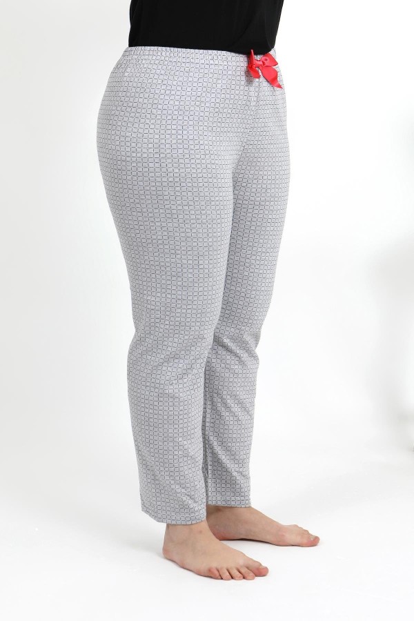 Moda Çizgi Kadın Pamuklu Büyük Beden Alt Pijama 27557 Gri