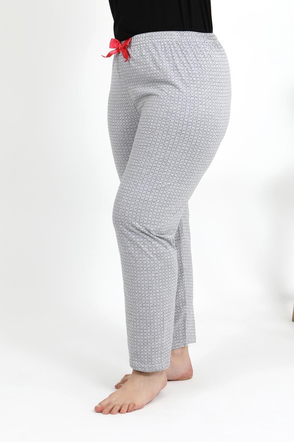 Moda Çizgi Kadın Pamuklu Büyük Beden Alt Pijama 27557 Gri