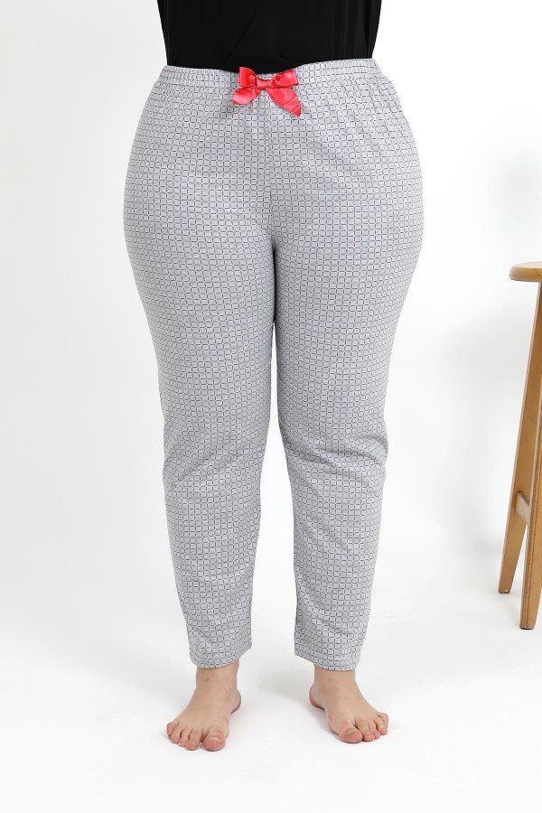 Moda Çizgi Kadın Pamuklu Büyük Beden Alt Pijama 27557 Gri