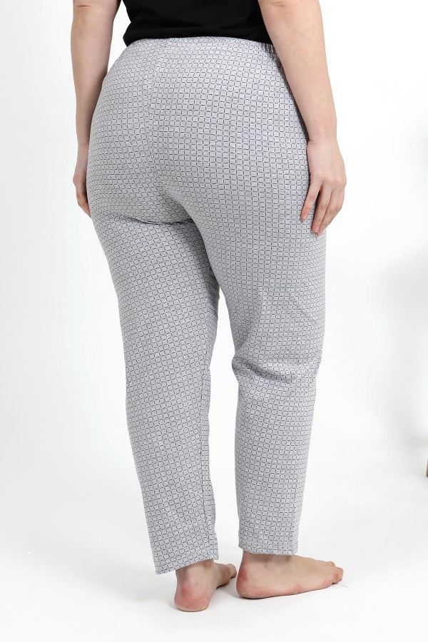 Moda Çizgi Kadın Pamuklu Büyük Beden Alt Pijama 27557 Gri