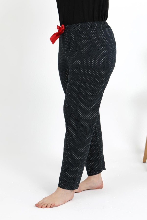 Moda Çizgi Kadın Pamuklu Büyük Beden Alt Pijama 27557 Siyah