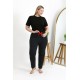 Moda Çizgi Kadın Pamuklu Büyük Beden Alt Pijama 27557 Siyah