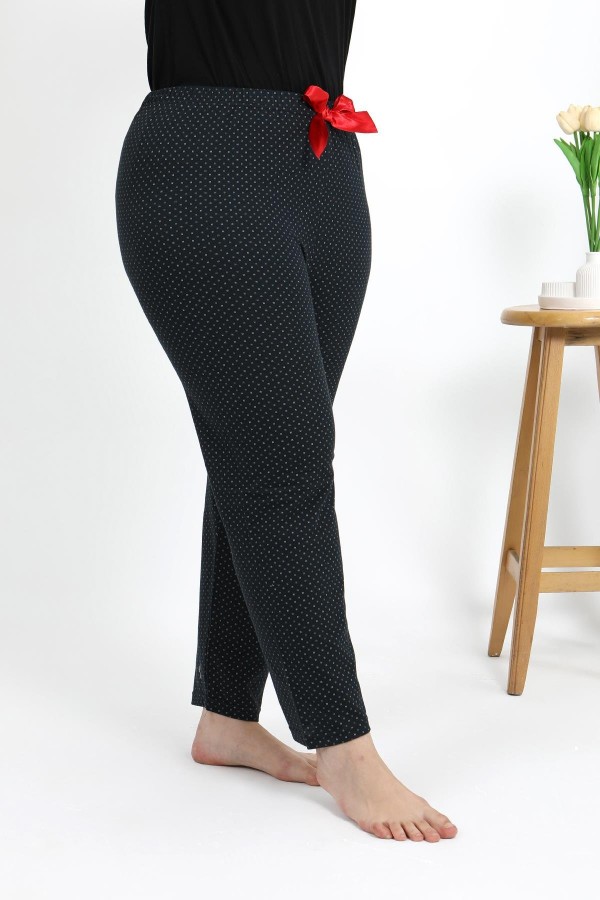 Moda Çizgi Kadın Pamuklu Büyük Beden Alt Pijama 27557 Siyah