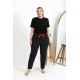 Moda Çizgi Kadın Pamuklu Büyük Beden Alt Pijama 27557 Siyah