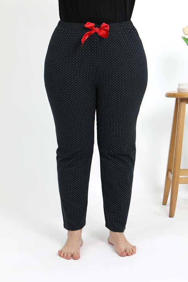 Moda Çizgi Kadın Pamuklu Büyük Beden Alt Pijama 27557 Siyah