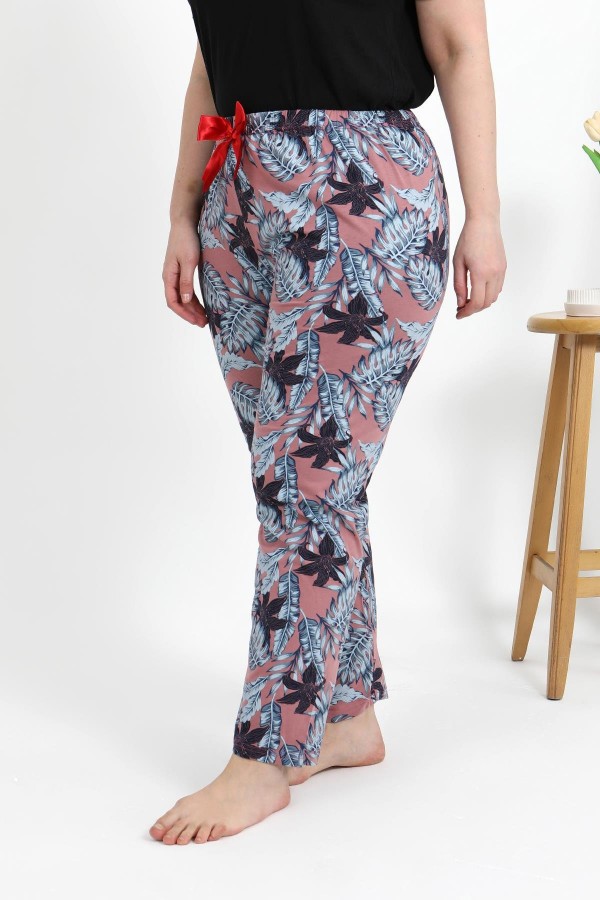 Moda Çizgi Kadın Pamuklu Büyük Beden Alt Pijama 27557 Somon
