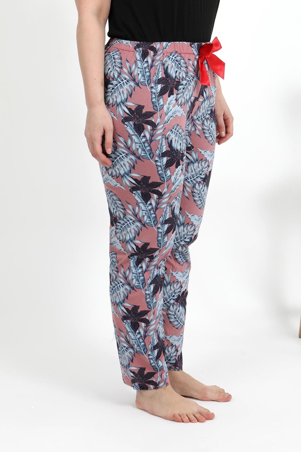 Moda Çizgi Kadın Pamuklu Büyük Beden Alt Pijama 27557 Somon