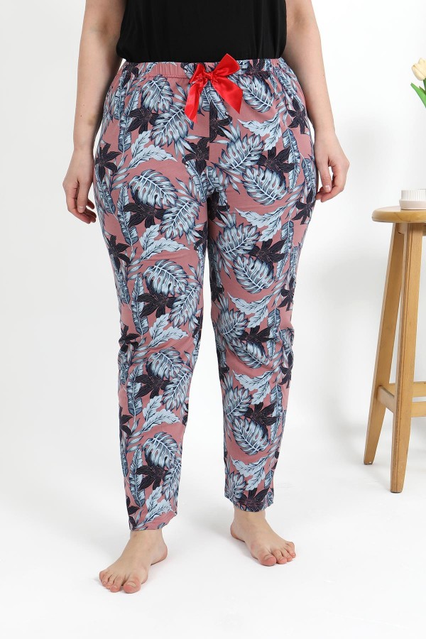 Moda Çizgi Kadın Pamuklu Büyük Beden Alt Pijama 27557 Somon
