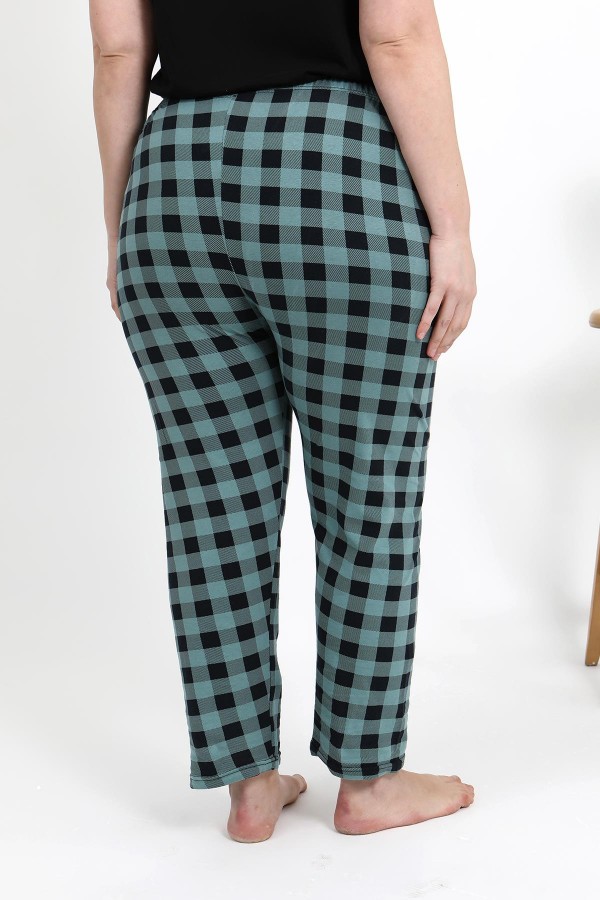 Moda Çizgi Kadın Pamuklu Büyük Beden Alt Pijama 27557 Turkuaz
