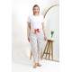 Moda Çizgi Kadın Pamuklu Büyük Beden Alt Pijama 27558 Ekru