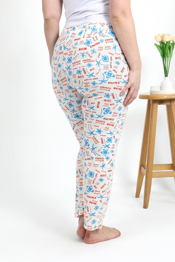 Moda Çizgi Kadın Pamuklu Büyük Beden Alt Pijama 27558 Ekru