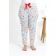 Moda Çizgi Kadın Pamuklu Büyük Beden Alt Pijama 27558 Ekru