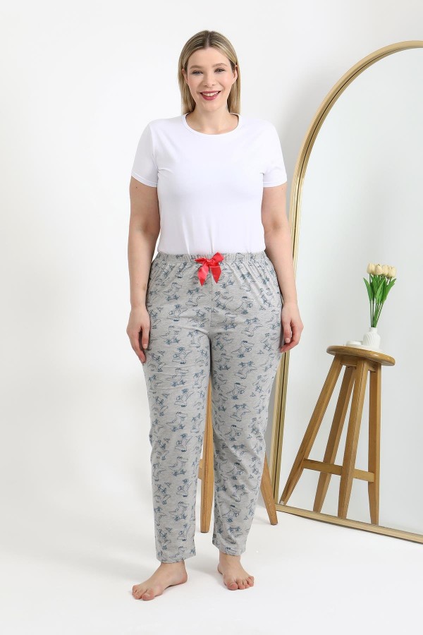 Moda Çizgi Kadın Pamuklu Büyük Beden Alt Pijama 27558 Gri