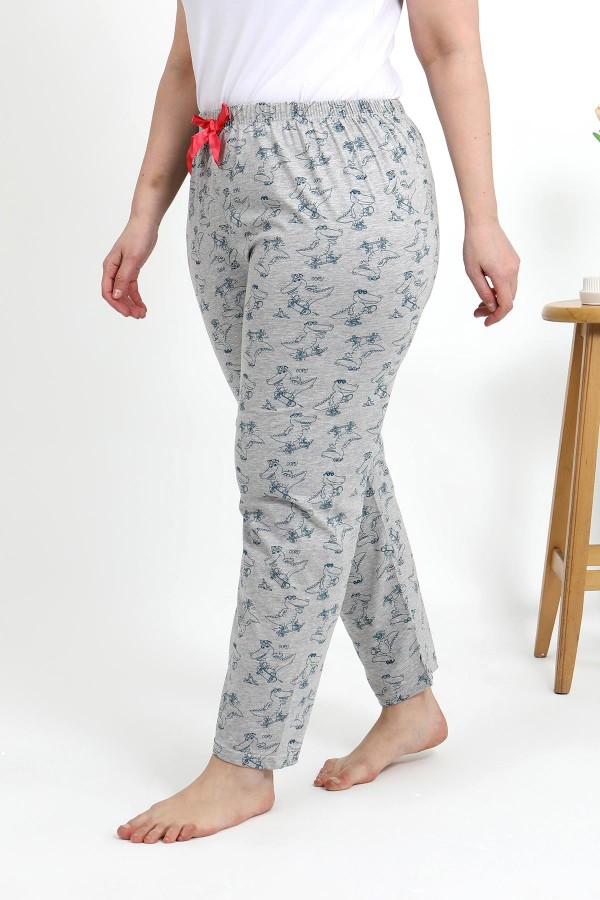 Moda Çizgi Kadın Pamuklu Büyük Beden Alt Pijama 27558 Gri