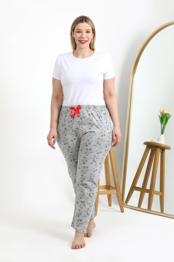 Moda Çizgi Kadın Pamuklu Büyük Beden Alt Pijama 27558 Gri