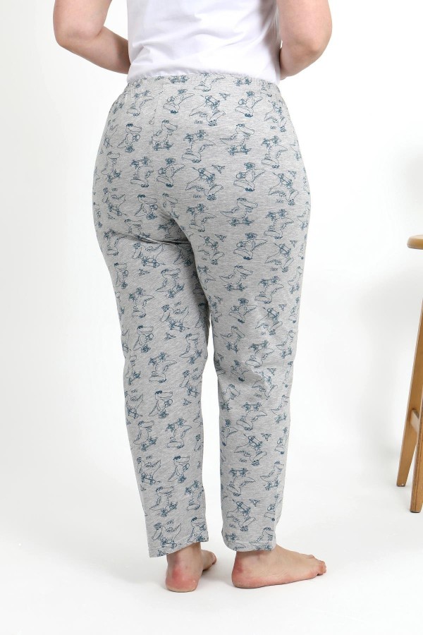 Moda Çizgi Kadın Pamuklu Büyük Beden Alt Pijama 27558 Gri