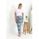 Moda Çizgi Kadın Pamuklu Büyük Beden Alt Pijama 27558 Mavi