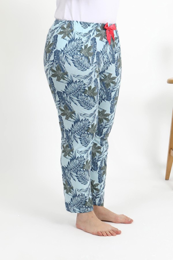 Moda Çizgi Kadın Pamuklu Büyük Beden Alt Pijama 27558 Mavi