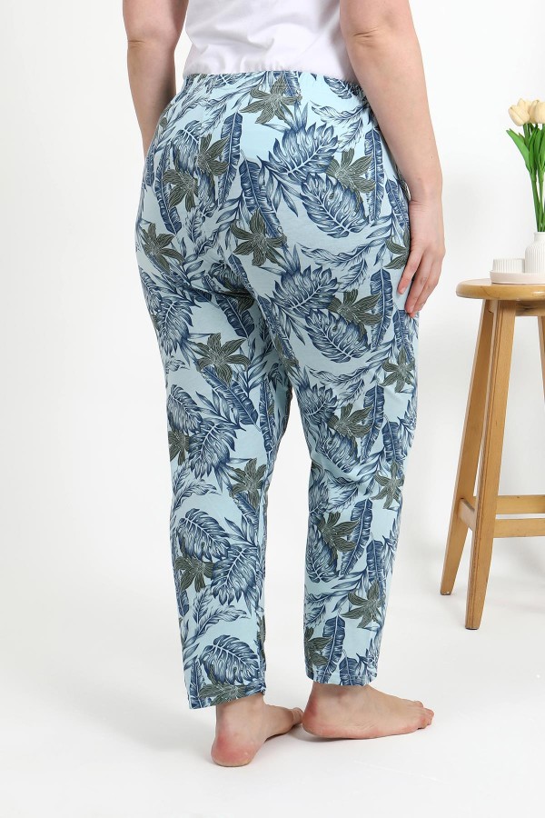Moda Çizgi Kadın Pamuklu Büyük Beden Alt Pijama 27558 Mavi