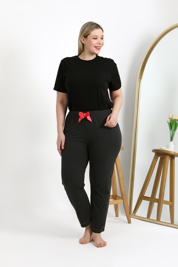 Moda Çizgi Kadın Pamuklu Büyük Beden Alt Pijama 27559 Antrasit