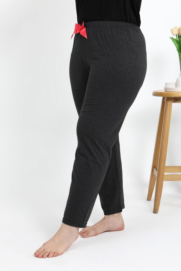 Moda Çizgi Kadın Pamuklu Büyük Beden Alt Pijama 27559 Antrasit