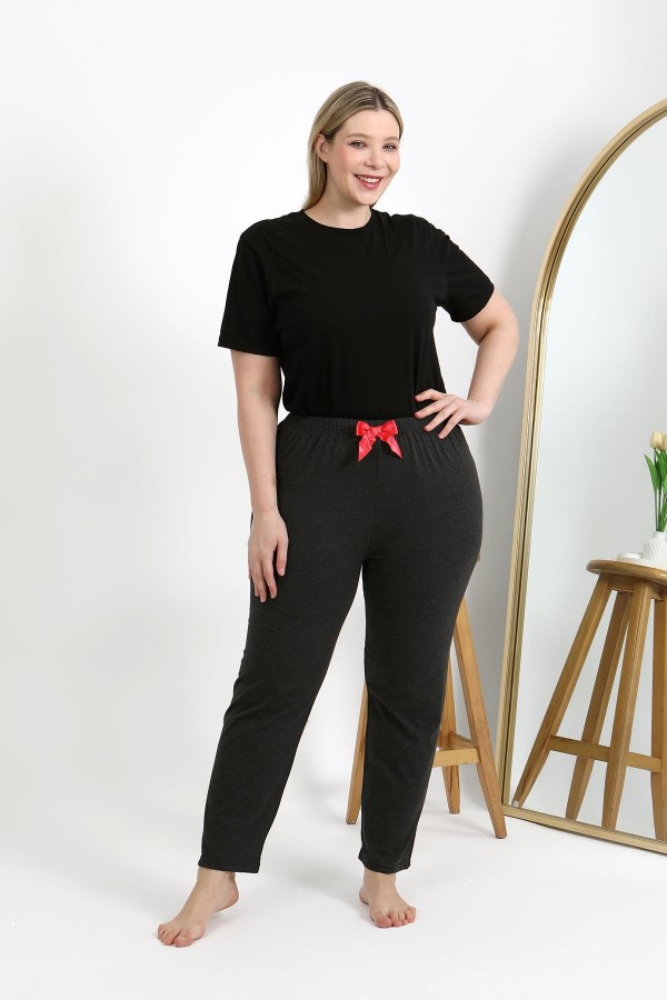 Moda Çizgi Kadın Pamuklu Büyük Beden Alt Pijama 27559 Antrasit