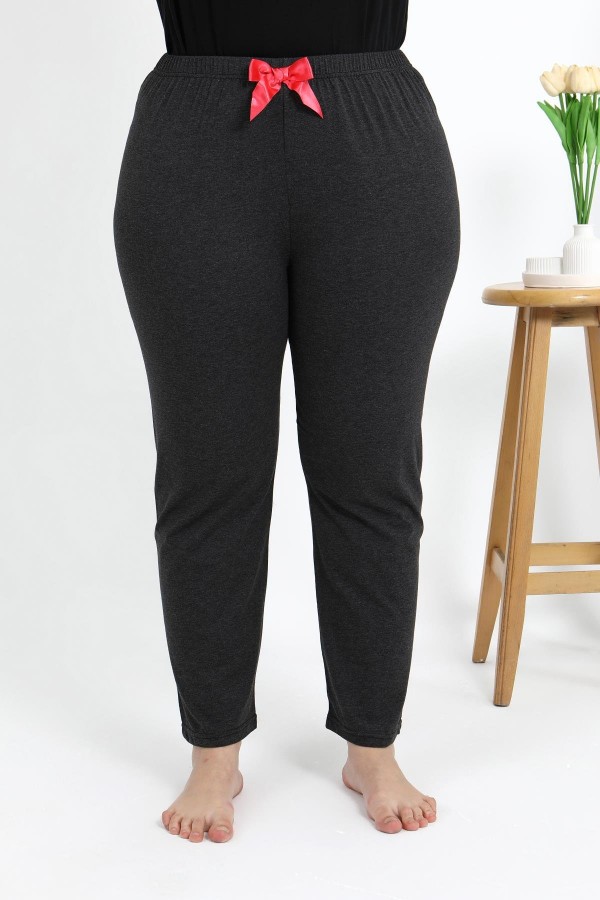 Moda Çizgi Kadın Pamuklu Büyük Beden Alt Pijama 27559 Antrasit
