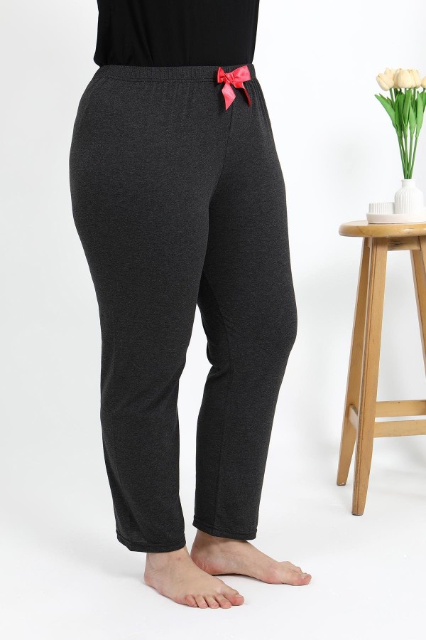 Moda Çizgi Kadın Pamuklu Büyük Beden Alt Pijama 27559 Antrasit