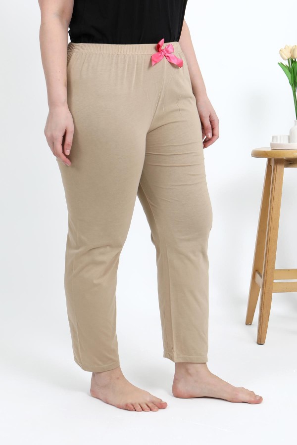 Moda Çizgi Kadın Pamuklu Büyük Beden Alt Pijama 27559 Bej