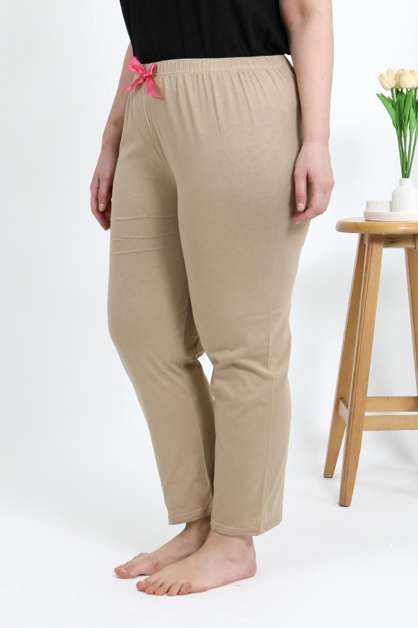 Moda Çizgi Kadın Pamuklu Büyük Beden Alt Pijama 27559 Bej