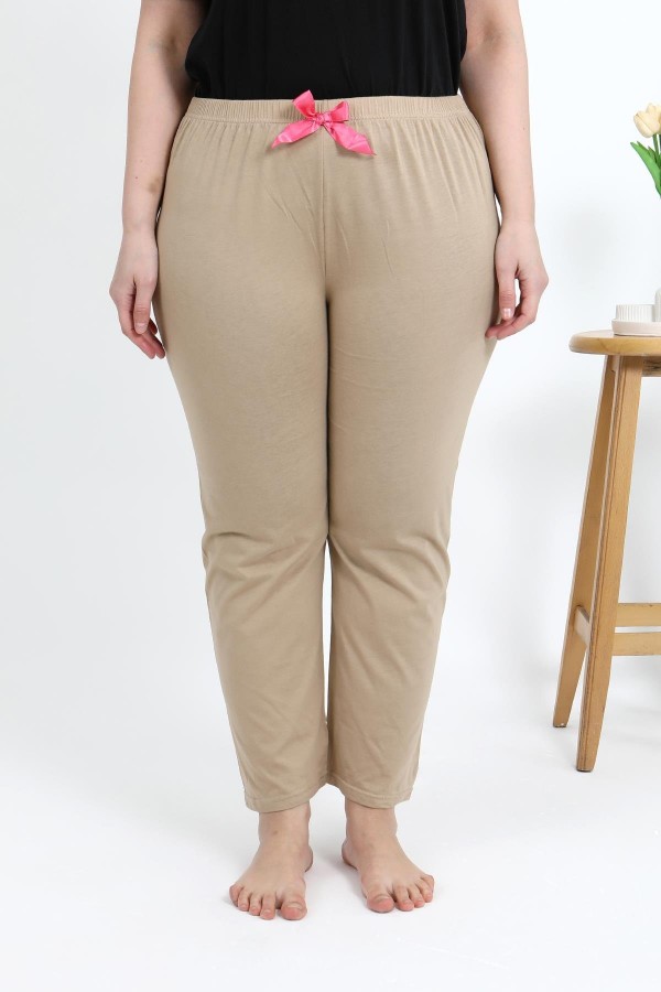 Moda Çizgi Kadın Pamuklu Büyük Beden Alt Pijama 27559 Bej