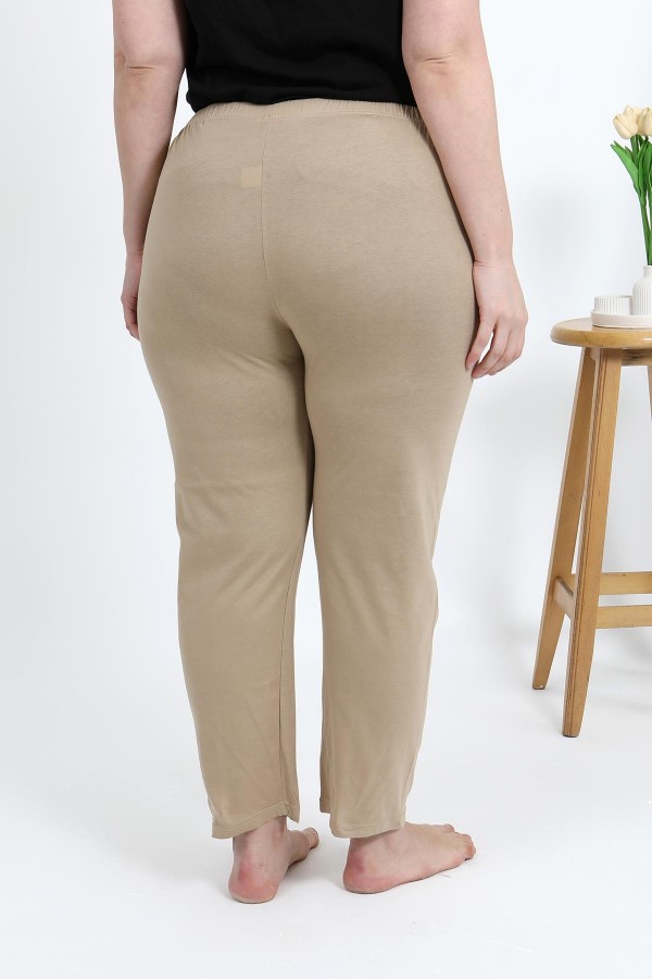 Moda Çizgi Kadın Pamuklu Büyük Beden Alt Pijama 27559 Bej