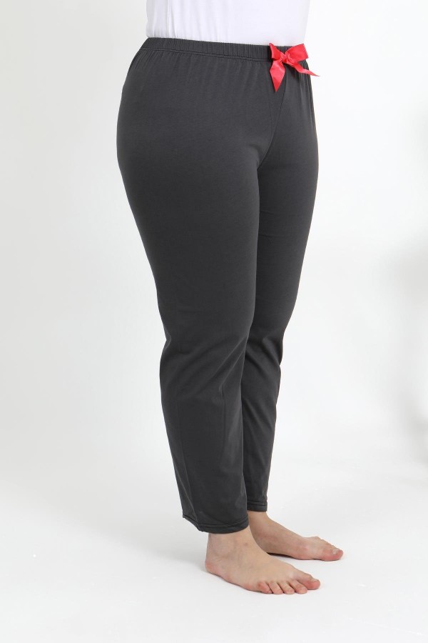 Moda Çizgi Kadın Pamuklu Büyük Beden Alt Pijama 27559 Füme
