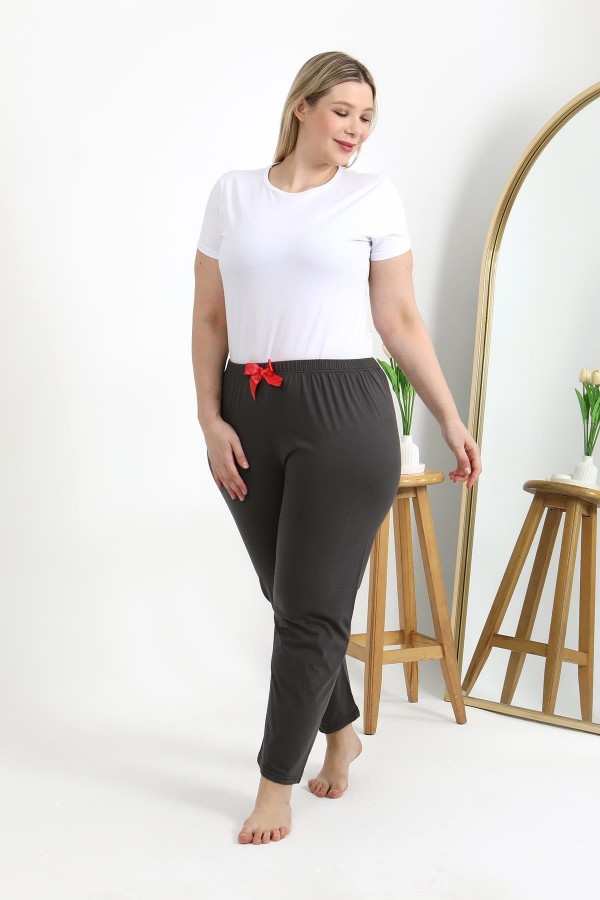 Moda Çizgi Kadın Pamuklu Büyük Beden Alt Pijama 27559 Füme