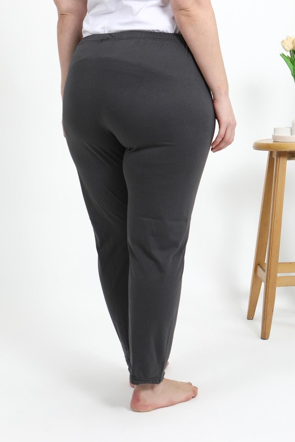 Moda Çizgi Kadın Pamuklu Büyük Beden Alt Pijama 27559 Füme