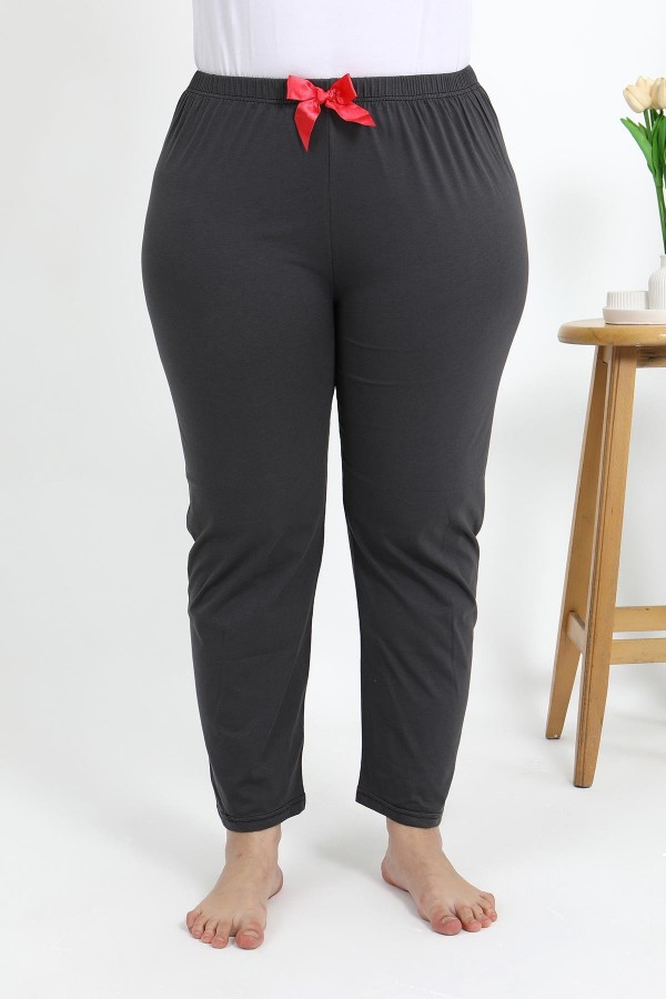 Moda Çizgi Kadın Pamuklu Büyük Beden Alt Pijama 27559 Füme