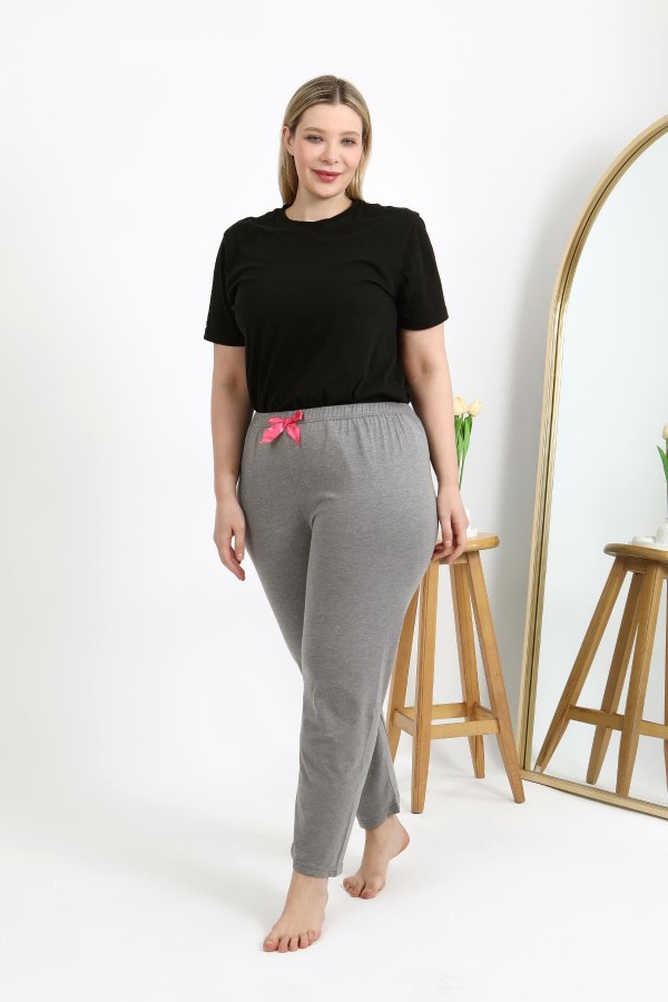 Moda Çizgi Kadın Pamuklu Büyük Beden Alt Pijama 27559 Gri