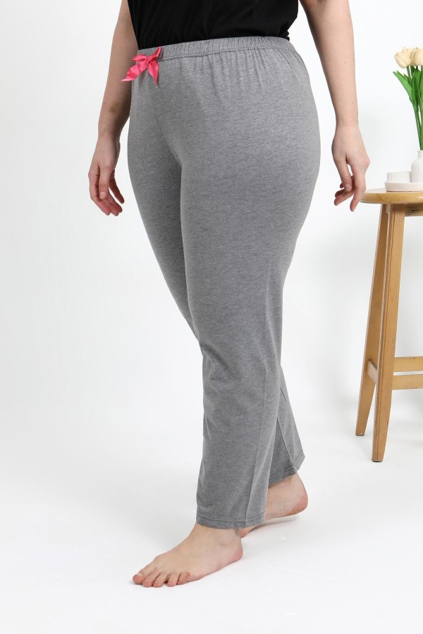 Moda Çizgi Kadın Pamuklu Büyük Beden Alt Pijama 27559 Gri
