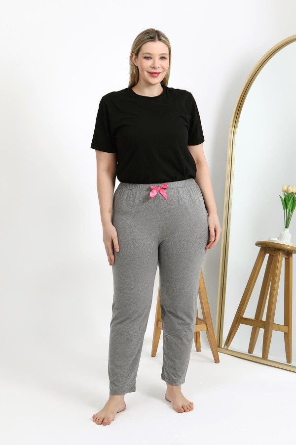 Moda Çizgi Kadın Pamuklu Büyük Beden Alt Pijama 27559 Gri
