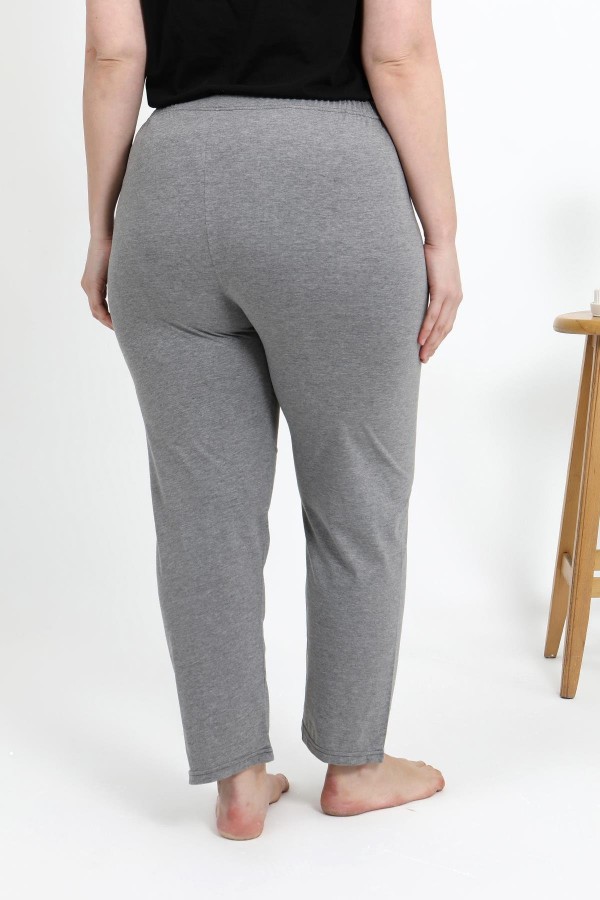 Moda Çizgi Kadın Pamuklu Büyük Beden Alt Pijama 27559 Gri