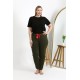 Moda Çizgi Kadın Pamuklu Büyük Beden Alt Pijama 27559 Haki