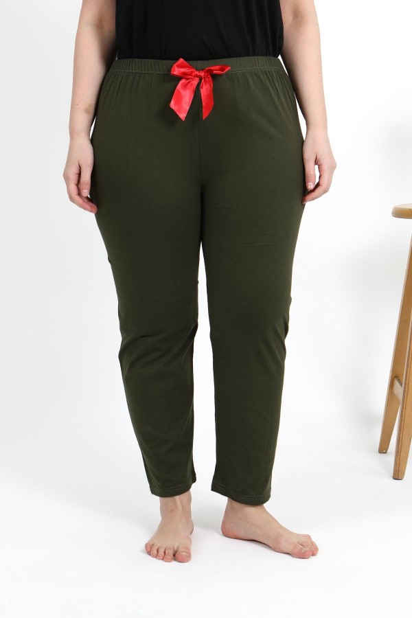 Moda Çizgi Kadın Pamuklu Büyük Beden Alt Pijama 27559 Haki