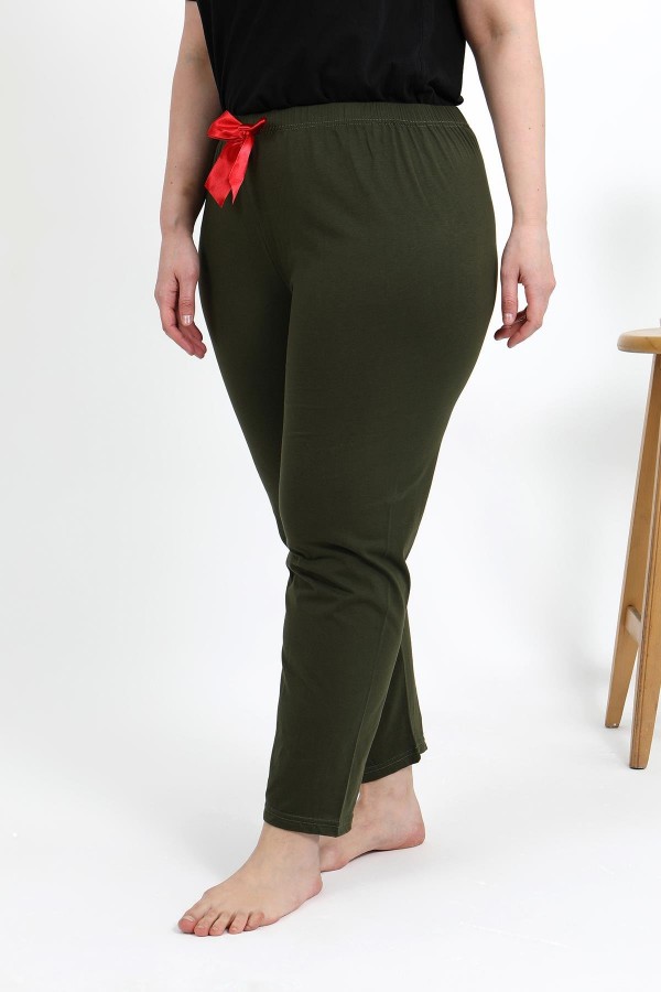 Moda Çizgi Kadın Pamuklu Büyük Beden Alt Pijama 27559 Haki