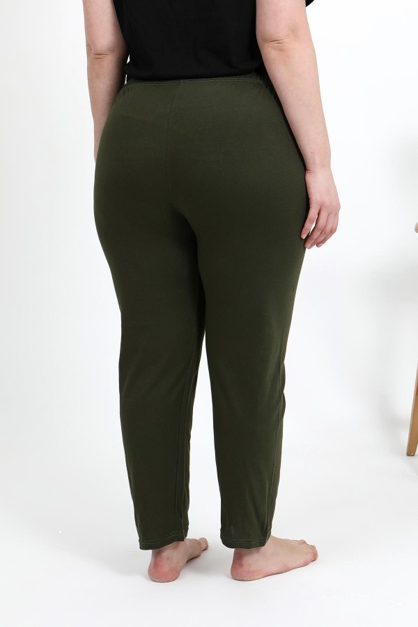 Moda Çizgi Kadın Pamuklu Büyük Beden Alt Pijama 27559 Haki