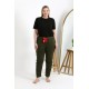 Moda Çizgi Kadın Pamuklu Büyük Beden Alt Pijama 27559 Haki